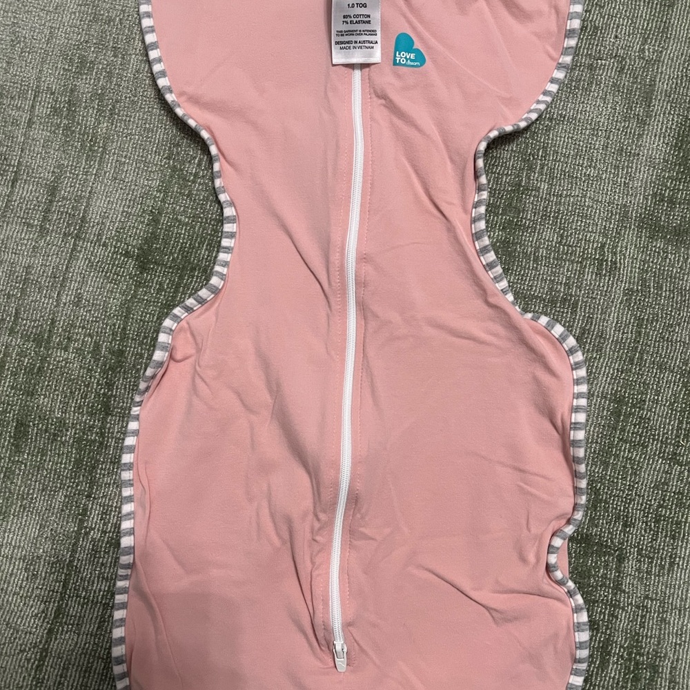 Love to Dream Pink Swaddle with Gray Striped Trim
